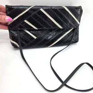 Vintage David Mehler Dame Shoulder Bag Snakeskin Patchwork Black Clutch 80s‎ Art